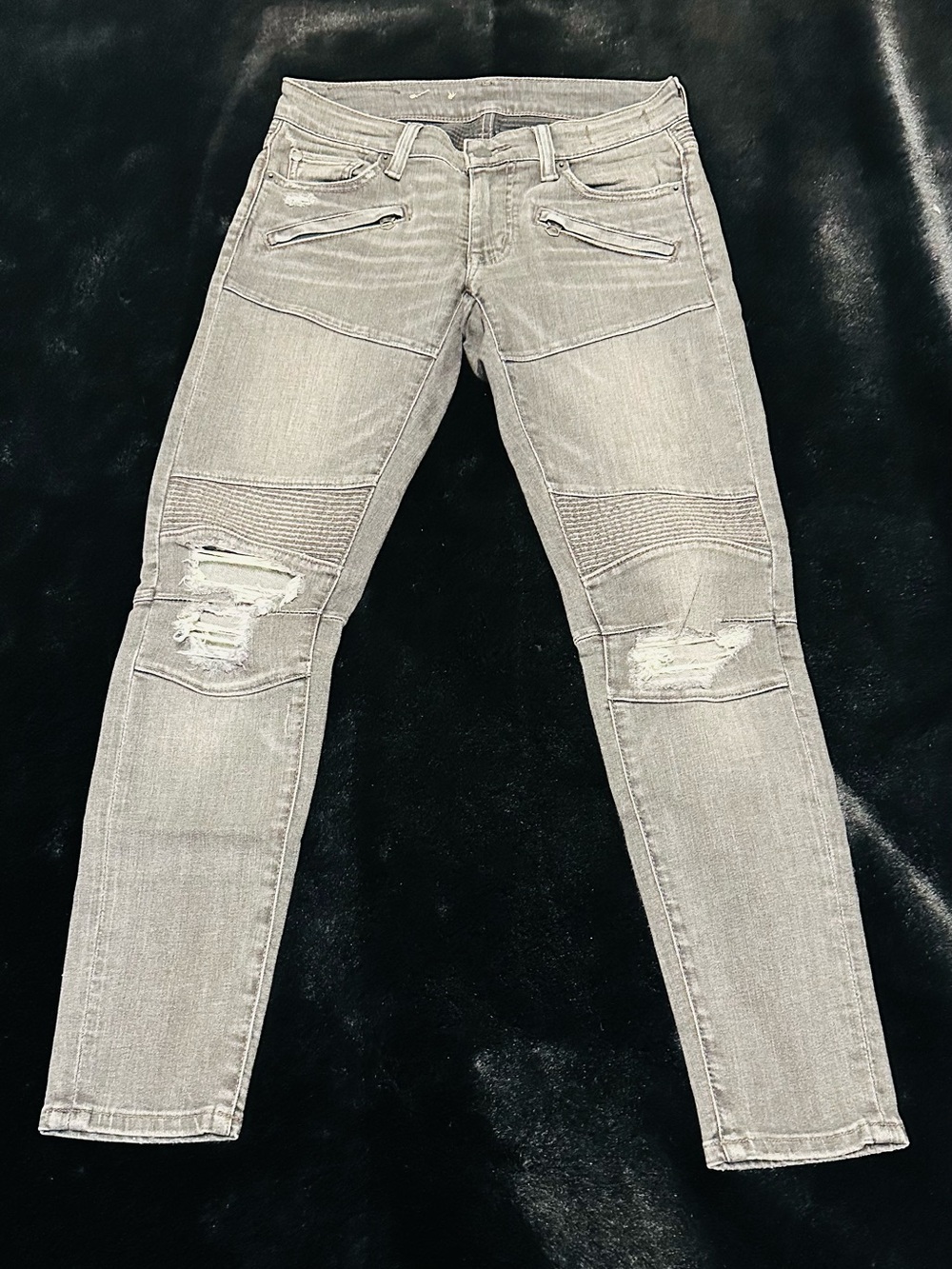 Denim & Supply Ralph Lauren Gray Moto Skinny Jeans Distressed 25